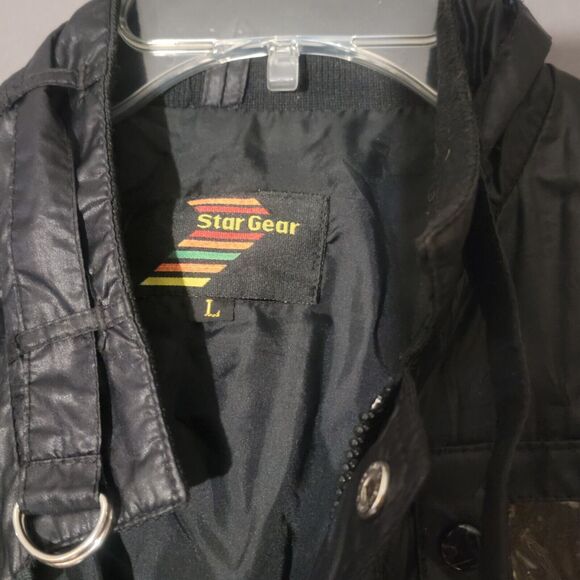 Vintage Star Gear 1980s Windbreaker Jacket Size Large Black Zip Pockets Retro - Picture 7 of 15